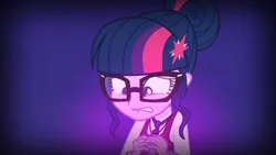 Size: 3410x1920 | Tagged: safe, derpibooru import, screencap, sci-twi, twilight sparkle, equestria girls, friendship games, female, glasses, high res, image, jpeg, lip bite, magic capture device, solo, unleash the magic