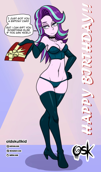 Size: 1170x2000 | Tagged: questionable, artist:oldskullkid, derpibooru import, starlight glimmer, equestria girls, breasts, cameltoe, clothes, commission, gloves, image, jpeg, lingerie, long gloves, panties, socks, stockings, thigh highs, thong, underwear