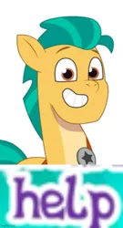 Size: 500x927 | Tagged: safe, derpibooru import, hitch trailblazer, my little pony: tell your tale, spoiler:g5, spoiler:my little pony: tell your tale, caption, expand dong, exploitable meme, g5, help, image, image macro, jpeg, meme, sad hitch, text