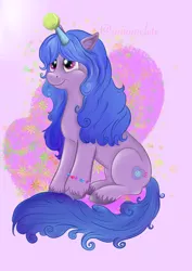 Size: 2894x4093 | Tagged: safe, artist:uniomelete, derpibooru import, izzy moonbow, pony, unicorn, my little pony: a new generation, abstract background, ball, g5, horn, hornball, image, izzy's tennis ball, png, solo, tennis ball