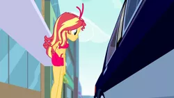 Size: 3410x1920 | Tagged: safe, artist:lukasz, edit, edited screencap, screencap, sunset shimmer, human, driving miss shimmer, equestria girls, equestria girls series, animal costume, bunny costume, bunny ears, bunny suit, car, clothes, costume, driving miss shimmer: rarity, female, image, limousine, png, solo
