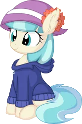 Size: 5320x7989 | Tagged: safe, artist:cyanlightning, derpibooru import, coco pommel, earth pony, pony, .svg available, absurd resolution, clothes, cocobetes, cute, female, hat, hoodie, image, mare, png, simple background, sitting, solo, transparent background, vector