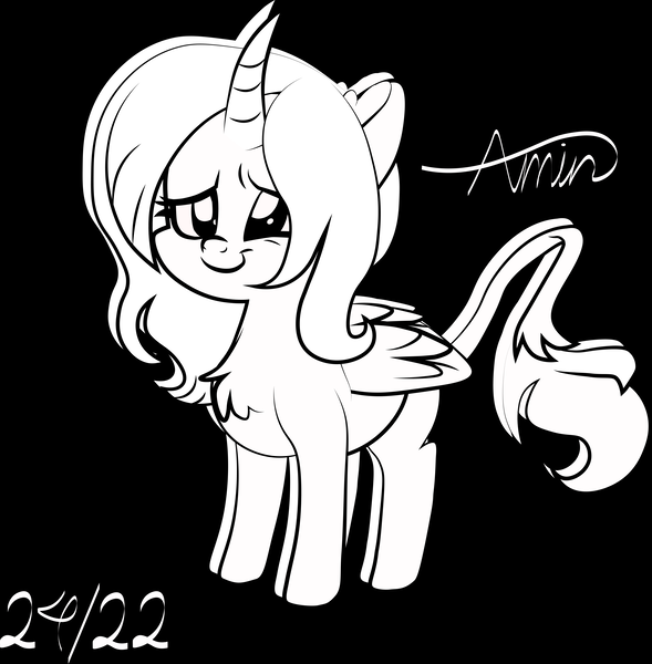 Size: 8245x8397 | Tagged: safe, artist:c.a.m.e.l.l.i.a, derpibooru import, unnamed character, unnamed pony, oc, unnamed oc, alicorn, pony, black and white, black background, blank flank, cute, digital art, grayscale, image, monochrome, png, simple background