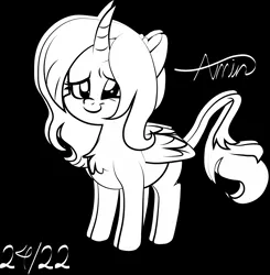 Size: 8245x8397 | Tagged: safe, artist:c.a.m.e.l.l.i.a, derpibooru import, unnamed character, unnamed pony, oc, unnamed oc, alicorn, pony, black and white, black background, blank flank, cute, digital art, grayscale, image, monochrome, png, simple background