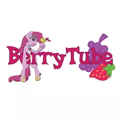 Size: 600x600 | Tagged: artist needed, safe, derpibooru import, berry punch, berryshine, earth pony, pony, berrytube, bipedal, clothes, female, image, mare, open mouth, open smile, png, simple background, smiling, solo, text, toga, white background