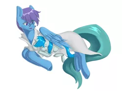 Size: 4252x3189 | Tagged: safe, artist:eta, derpibooru import, oc, oc:dr.lancet dois, oc:dr.picsell dois, unofficial characters only, pegasus, pony, clothes, father and child, father and son, image, lab coat, lying down, lying on top of someone, male, png, sleeping, sleepy, stallion, unshorn fetlocks, wings