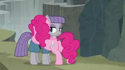 Size: 1280x720 | Tagged: safe, derpibooru import, screencap, maud pie, pinkie pie, earth pony, pony, rock solid friendship, season 7, balloonbutt, butt, duo, duo female, female, hug, image, mare, pie sisters, plot, png, sibling love, siblings, sisterly love, sisters