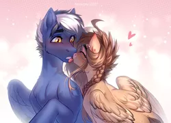 Size: 3343x2410 | Tagged: safe, artist:fenwaru, derpibooru import, oc, oc:maverick, oc:ondrea, oc:squall splitter, pegasus, cute, image, licking, png, surprised, tongue out