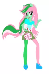 Size: 412x612 | Tagged: safe, artist:leahrow, artist:selenaede, derpibooru import, minty, human, equestria girls, rainbow rocks, base used, clothes, equestria girls style, equestria girls-ified, g3, g3 to equestria girls, g3 to g4, generation leap, hand on hip, high heels, image, leggings, looking at you, multicolored hair, png, ponied up, rainbow hair, shoes, simple background, white background