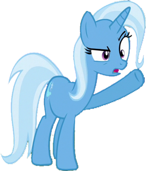 Size: 618x720 | Tagged: safe, artist:homersimpson1983, derpibooru import, edit, edited screencap, screencap, trixie, pony, unicorn, background removed, female, full body, hooves, horn, image, mare, not a vector, open mouth, png, raised eyebrow, raised hoof, simple background, solo, standing, tail, transparent background, two toned mane, two toned tail