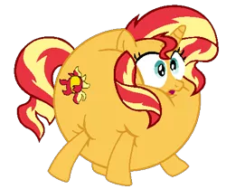 Size: 465x388 | Tagged: safe, artist:theinflater19, derpibooru import, edit, sunset shimmer, alicorn, pony, feeling pinkie keen, backwards cutie mark, female, image, inflation, mare, png, shocked, simple background, solo, transparent background