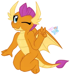Size: 1433x1522 | Tagged: safe, artist:rainbow eevee, derpibooru import, smolder, dragon, cute, dragoness, female, image, one eye closed, peace, png, simple background, spread wings, transparent background, vector, wings, wink
