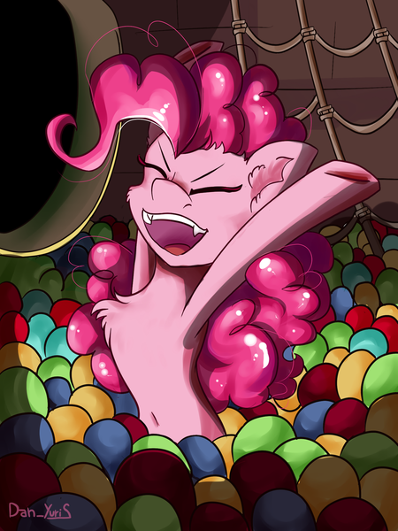 Size: 1560x2080 | Tagged: safe, artist:yuris, derpibooru import, pinkie pie, earth pony, pony, amusement park, balls, female, image, nudity, png, smiling, solo