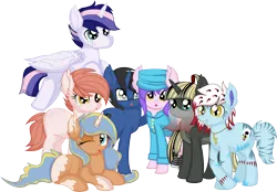 Size: 10185x7079 | Tagged: safe, artist:cyanlightning, derpibooru import, oc, oc:brisky bully, oc:brushed light, oc:bubble fabric, oc:digital wrench, oc:dusk bolt, oc:love poison, oc:moonlit sun, alicorn, cat, cat pony, earth pony, original species, pony, unicorn, .svg available, :p, absurd resolution, clothes, ear fluff, female, flying, glasses, hat, image, looking at you, male, mare, png, ponytail, simple background, sitting, solo, spread wings, stallion, tongue out, transparent background, vector, wings