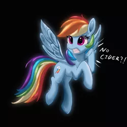 Size: 4096x4096 | Tagged: safe, artist:leoliu0491, derpibooru import, rainbow dash, pegasus, pony, absurd resolution, black background, cider dash, female, flying, gasp, image, mare, png, simple background, solo, that pony sure does love cider