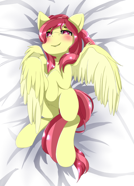 Size: 1600x2223 | Tagged: safe, artist:nihithebrony, derpibooru import, oc, oc:cherry, unofficial characters only, pegasus, pony, blushing, body pillow, body pillow design, female, image, lying down, on back, pegasus oc, png, smiling, solo, wings