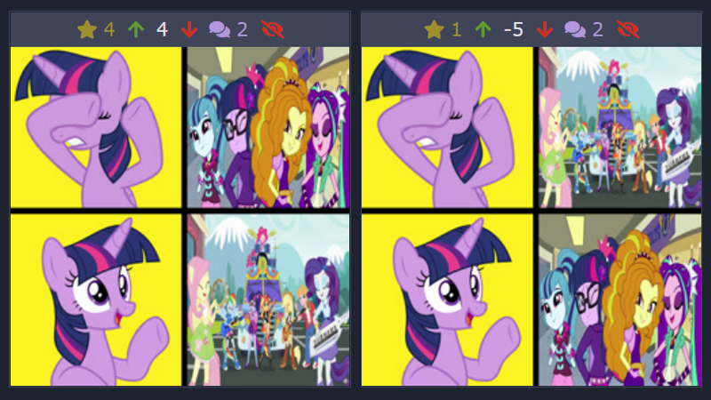 Size: 804x452 | Tagged: safe, artist:bigpurplemuppet99, artist:mlpfan3991, banned from derpibooru, deleted from derpibooru, derpibooru import, adagio dazzle, applejack, aria blaze, big macintosh, fluttershy, pinkie pie, rainbow dash, rarity, sci-twi, sonata dusk, sunset shimmer, twilight sparkle, twilight sparkle (alicorn), alicorn, pony, derpibooru, eqg summertime shorts, equestria girls, father knows beast, get the show on the road, school daze, approval, comparison, contradiction, disapproval, hotline bling, humane five, humane seven, humane six, image, meme, meta, png, ponied up, sonic rainboom, the dazzlings, the rainbooms