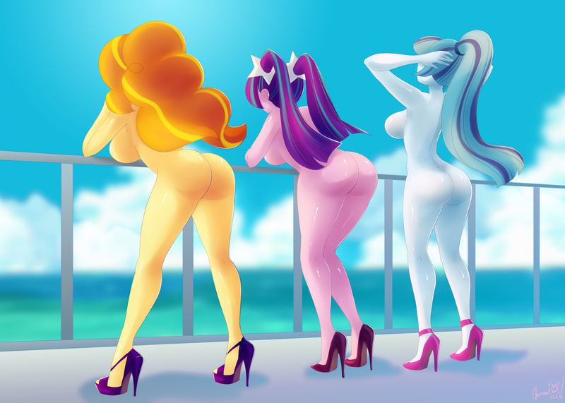 Size: 3472x2480 | Tagged: questionable, alternate version, artist:glamourpink, derpibooru import, adagio dazzle, aria blaze, sonata dusk, equestria girls, adagio dat-azzle, arse-ia blaze, ass, bent over, big breasts, breasts, busty adagio dazzle, busty aria blaze, busty sonata dusk, butt, clothes, commission, commissioner:branagain, curvy, from behind, high heels, image, jpeg, large butt, large voluminous hair, nude version, nudity, ocean, pigtails, pinup, ponytail, sexy, shiny, ship, shoes, shoes only, sideboob, sonata donk, stupid sexy adagio dazzle, stupid sexy aria blaze, stupid sexy dazzlings, stupid sexy sonata dusk, the ass was fat, the dazzlings, water