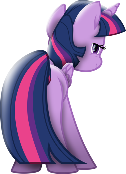Size: 3421x4715 | Tagged: safe, artist:lincolnbrewsterfan, derpibooru import, twilight sparkle, twilight sparkle (alicorn), alicorn, pony, my little pony: the movie, the one where pinkie pie knows, .svg available, butt, covering, female, folded wings, image, lidded eyes, looking at you, looking back, mare, mid-blink screencap, movie accurate, out of context, plot, png, show moviefied, simple background, smiling, smiling at you, smirk, solo, solo female, strategically covered, stupid sexy twilight, sultry, tail, tail censor, tail covering, transparent background, twibutt, vector, wings