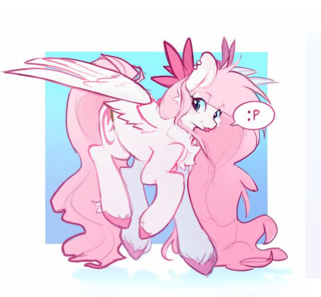 Size: 2067x1912 | Tagged: safe, artist:teapup, derpibooru import, oc, oc:teddy bear, pegasus, pony, :p, bow, emoticon, image, pink, png, solo, tongue out