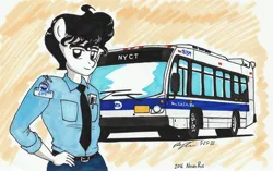 Size: 2922x1836 | Tagged: safe, artist:newyorkx3, derpibooru import, oc, oc:tommy, unofficial characters only, anthro, bus, clothes, hand on hip, image, jpeg, male, traditional art