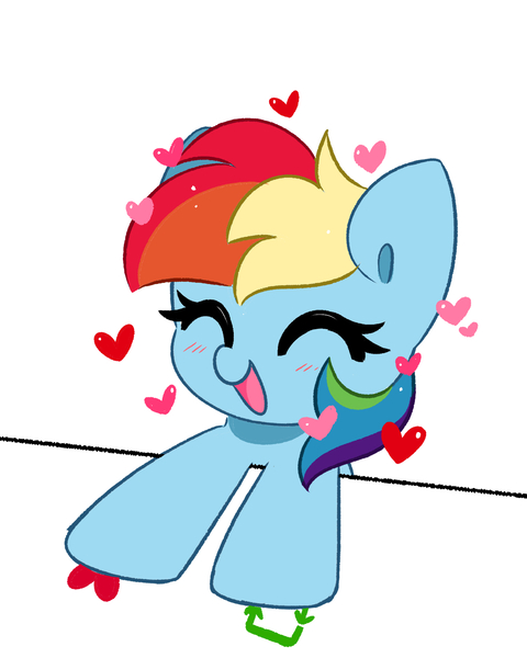 Size: 1920x2401 | Tagged: safe, artist:kittyrosie, derpibooru import, edit, rainbow dash, pegasus, pony, ^^, blushing, cropped, cute, dashabetes, eyes closed, female, floating heart, heart, image, jpeg, mare, meta, open mouth, open smile, simple background, smiling, solo, twitter, white background