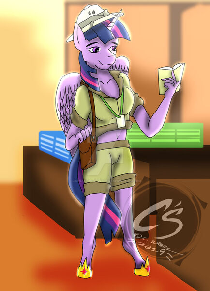 Size: 1024x1416 | Tagged: safe, artist:adhiguna, artist:johnathon-matthews, derpibooru import, daring do, twilight sparkle, twilight sparkle (alicorn), alicorn, anthro, book, clothes, convention, costume, deviantart watermark, image, jpeg, obtrusive watermark, old art, solo, watermark