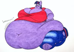 Size: 1280x905 | Tagged: suggestive, artist:thaliaglacyswells, derpibooru import, twilight sparkle, anthro, fat, image, jpeg, twilard sparkle, weight gain