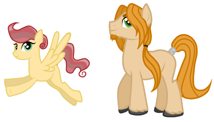 Size: 721x411 | Tagged: safe, artist:castorochiaro, derpibooru import, oc, unofficial characters only, earth pony, pegasus, pony, duo, female, image, male, mare, offspring, parent:big macintosh, parent:daring do, parent:fluttershy, parent:pinkie pie, parents:daring pie, parents:fluttermac, png, simple background, spread wings, stallion, transparent background, unshorn fetlocks, wings