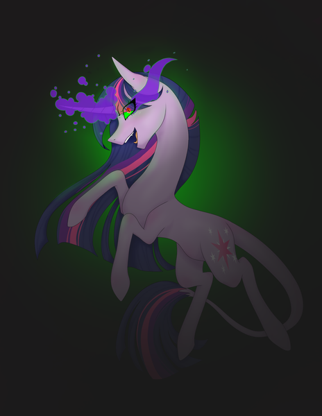 Size: 1748x2260 | Tagged: safe, artist:germanloh, derpibooru import, twilight sparkle, pony, unicorn, corrupted, corrupted twilight sparkle, female, image, mare, png, rearing, smiling, solo, sombra eyes, unicorn twilight