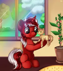 Size: 1280x1439 | Tagged: safe, artist:appleneedle, derpibooru import, oc, dog, pony, unicorn, art, character, digital, draw, drawing, fanart, image, jpeg, love, nature, paint, painting, rainbow, room, window