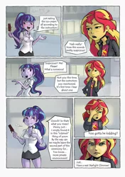 Size: 1200x1700 | Tagged: suggestive, artist:mlp-cam, artist:vyazinrei, derpibooru import, starlight glimmer, sunset shimmer, comic:equestria girls curse and madness, equestria girls, big breasts, breasts, breath, busty starlight glimmer, cleavage, clothes, comic, food, ice cream, image, implied oral, jpeg, miniskirt, narrowed eyes, nervous sweat, popsicle, relief, short skirt, skirt, speech bubble, suspicious, sweat, sweatdrop, tight clothing, whew