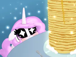 Size: 1738x1320 | Tagged: safe, artist:heretichesh, derpibooru import, princess celestia, alicorn, pony, amazed, big eyes, blushing, colored lineart, female, filly, foal, food, horn, image, pancakes, plate, png, solo, sparkles, sparkly eyes, syrup, whipped cream, wingding eyes, wings, younger