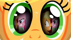 Size: 1920x1080 | Tagged: safe, derpibooru import, screencap, applejack, pinkie pie, earth pony, pony, magical mystery cure, party of one, a true true friend, eye reflection, flashback, image, jpeg, reflection