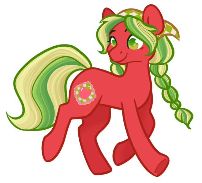 Size: 1280x1164 | Tagged: safe, artist:howdyhorsey, derpibooru import, applejack, applejack (g3), earth pony, pony, bandana, blonde mane, braid, clothes, fanart, g3, gradient eyes, green eyes, green mane, headscarf, image, multicolored mane, png, red coat, scarf, simple background, solo, transparent background, walking