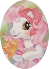 Size: 174x244 | Tagged: safe, derpibooru import, official, desert rose, earth pony, pony, bandana, clothes, dress, g3, green eyes, headscarf, holding, image, official art, oval, pink hair, png, scarf, simple background, solo, transparent background, white coat