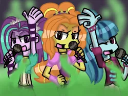 Size: 640x480 | Tagged: safe, artist:imtailsthefoxfan, derpibooru import, adagio dazzle, aria blaze, sonata dusk, equestria girls, female, image, jpeg, microphone, panty and stocking with garterbelt, style emulation, trio