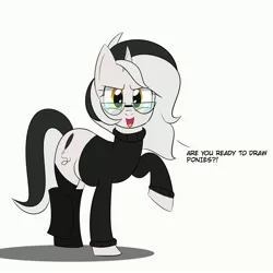 Size: 3000x3000 | Tagged: safe, artist:bestponies, derpibooru import, oc, oc:diamond horseshoe, unofficial characters only, pony, unicorn, clothes, cute, cutie mark, dialogue, eyelashes, female, glasses, horn, image, jpeg, looking at you, mare, open mouth, open smile, simple background, smiling, socks, solo, sweater, yellow eyes