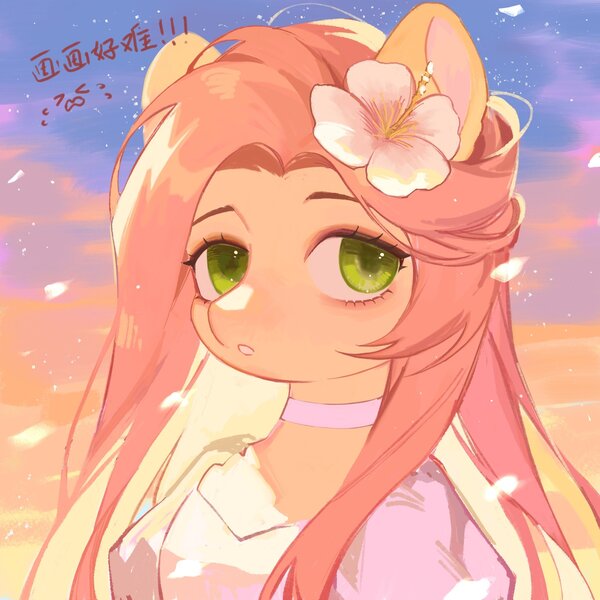 Size: 2048x2048 | Tagged: safe, artist:xieyanbbb, derpibooru import, fluttershy, anthro, pony, bust, female, flower, flower in hair, image, jpeg, mare, solo