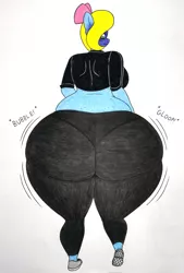 Size: 863x1280 | Tagged: suggestive, artist:thaliaglacyswells, derpibooru import, oc, oc:sugar sweet, anthro, ass, blueberry inflation, breasts, butt, curvy, female, huge butt, image, impossibly large butt, impossibly large thighs, impossibly wide hips, inflation, jpeg, large butt, onomatopoeia, rear view, sequence, sideboob, solo, solo female, thighs, thunder thighs, traditional art, wide hips