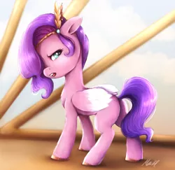 Size: 1968x1912 | Tagged: safe, artist:buttersprinkle, derpibooru import, pipp petals, pegasus, my little pony: a new generation, angry, cute, female, g5, image, looking back, madorable, png, solo, solo female