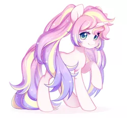 Size: 1917x1782 | Tagged: safe, artist:miioko, derpibooru import, oc, unofficial characters only, pony, unicorn, deviantart watermark, eyelashes, female, horn, image, mare, obtrusive watermark, png, raised hoof, simple background, smiling, solo, unicorn oc, watermark, white background