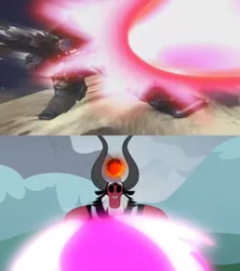 Size: 1920x2160 | Tagged: safe, derpibooru import, edit, edited screencap, screencap, lord tirek, centaur, season 9, the ending of the end, spoiler:s09, blast, comparison, image, laser, optimus prime, png, transformers, transformers cybertron