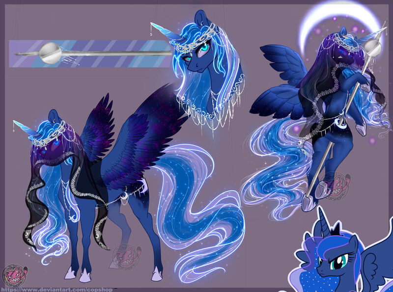 Size: 1280x952 | Tagged: safe, artist:copshop, derpibooru import, princess luna, alicorn, pony, alternate design, female, horn, image, jpeg, mare, solo, veil, wings