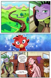 Size: 1280x1949 | Tagged: safe, artist:candyclumsy, derpibooru import, spike, oc, dragon, gryphon, comic:revolution of harmony, griffon oc, image, jpeg, older, older spike, train