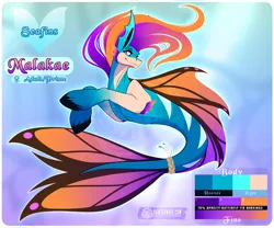 Size: 1063x885 | Tagged: safe, artist:paintedwave, derpibooru import, oc, unofficial characters only, merpony, pony, seapony (g4), adoptable, blue eyes, crepuscular rays, dorsal fin, female, fins, fish tail, flowing mane, flowing tail, image, logo, looking at you, mare, ocean, png, smiling, solo, sunlight, swimming, tail, underwater, unshorn fetlocks, water