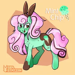 Size: 1440x1440 | Tagged: safe, artist:seasemissary, derpibooru import, oc, oc:mint chip, earth pony, pony, female, image, jpeg, magical lesbian spawn, mare, offspring, parent:bon bon, parent:lyra heartstrings, parents:lyrabon, solo