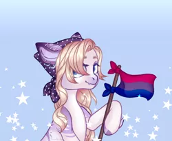 Size: 1920x1578 | Tagged: safe, artist:chukcha, derpibooru import, oc, unofficial characters only, earth pony, pony, bisexual pride flag, clothes, ear piercing, fangs, female, flag, image, looking at you, mare, piercing, png, pride, pride flag, scarf, smiling, solo, stars, unshorn fetlocks