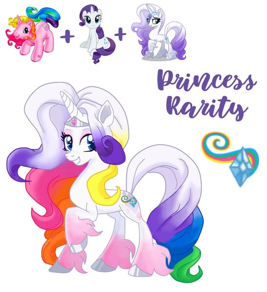 Size: 3163x3462 | Tagged: safe, artist:vernorexia, artist:whiteplumage233, derpibooru import, rarity, rarity (g3), pony, unicorn, base used, coat markings, curly hair, curly tail, cutie mark, digital art, eyeshadow, fusion, g3, g4, g5, g5 concept leaks, gradient hooves, gradient mane, image, jewelry, jpeg, long mane, makeup, multicolored hair, multicolored mane, princess rarity, rainbow, rainbow hair, raised hoof, rarity (g5 concept leak), redesign, simple background, socks (coat marking), solo, spots, tail, tiara, unshorn fetlocks, white background