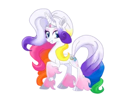 Size: 2524x2026 | Tagged: safe, artist:vernorexia, artist:whiteplumage233, derpibooru import, rarity, rarity (g3), pony, unicorn, base used, coat markings, curly hair, curly tail, cutie mark, digital art, eyeshadow, fusion, g3, g4, g5, g5 concept leaks, gradient hooves, gradient mane, image, jewelry, long mane, makeup, multicolored hair, multicolored mane, png, princess rarity, rainbow, rainbow hair, raised hoof, rarity (g5 concept leak), redesign, simple background, socks (coat marking), solo, spots, tail, tiara, transparent background, unshorn fetlocks